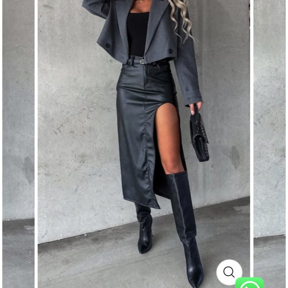 ❤️ Women’s  FAUX LEATHER MAXI SKIRT BLACK Women’s Leather Long Skirt Black ❤️ - Picture 2 of 7